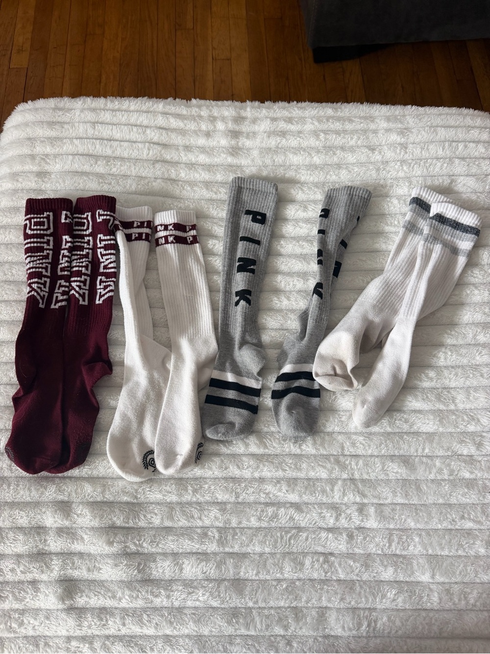 PINK Victoria's Secret Assorted Logo Crew Socks - Maroon, White, Gray